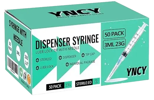 3ml Luer Lock Syringes with 23Ga 1" needle (50 pack)