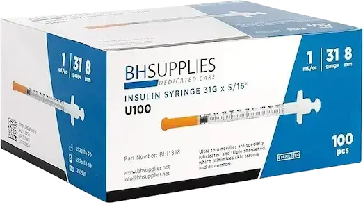 BH Supplies Insulin Syringes 31G 1cc 5/16" (100 pack)