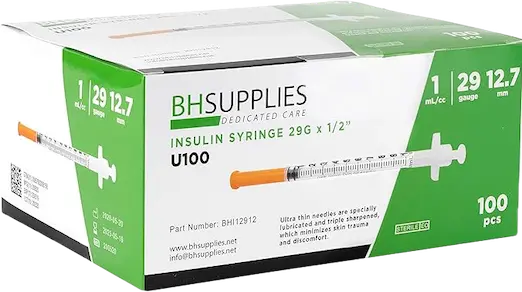 BH Supplies Insulin Syringes 29G 1cc 1/2" (100 pack)