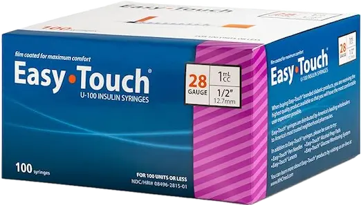 Easy Touch Insulin Syringes 28G 1cc 1/2" (100 pack)
